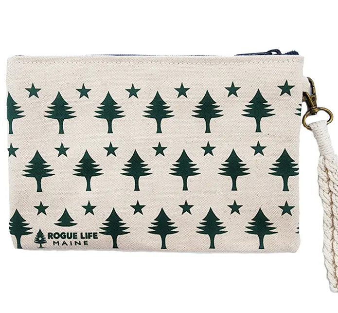 All Over Trees Zipper Pouch Wristlet ROGUE LIFE MAINE Forest-Green-w-Macrame-Cord