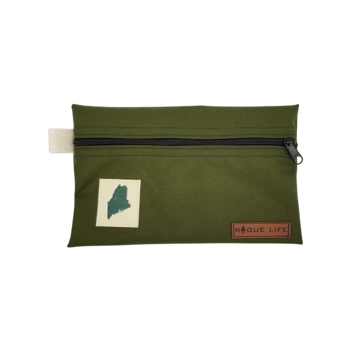 ME State Large Zipper Pouch /w Leather Patch ROGUE LIFE MAINE Color-Moss-Green