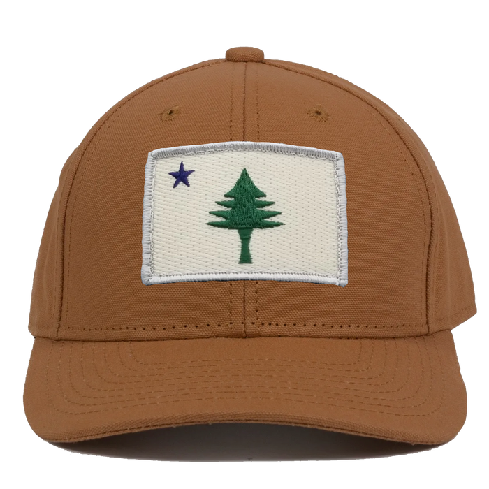 Maine Flag Embroidered Patch Canvas Trucker Hat