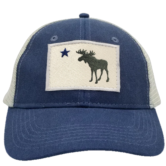 Maine Flag Moose Embroidered Patch Trucker Hat Stone Wash