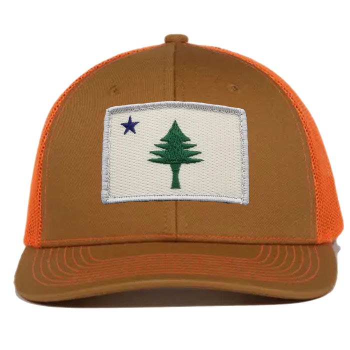 Maine Flag Embroidered Patch Canvas Trucker Hat