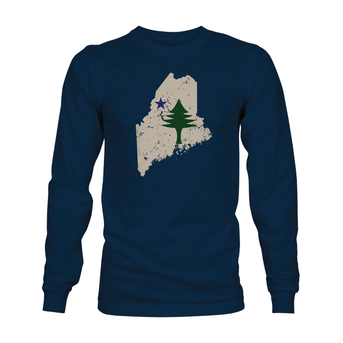 Maine State Flag Navy Blue Long Sleeve T-Shirt
