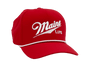 Performance 5-Panel Cap with visor cord in red color and MAINE LiFE Embroidered lettering