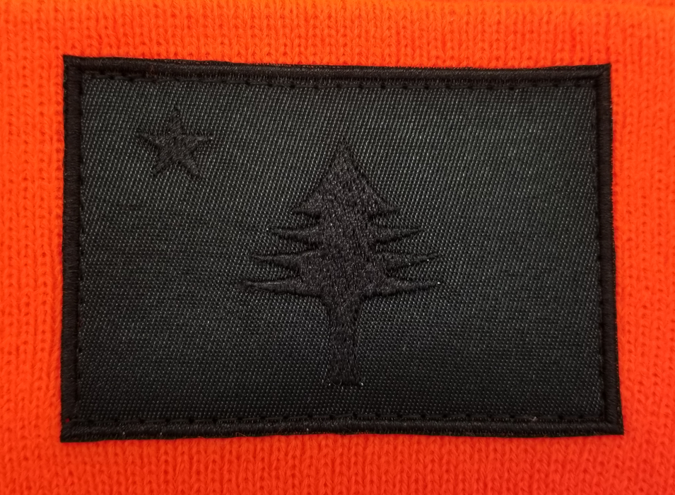 Maine Flag Black Patch on Fleece-Lined Knit Hat-Orange