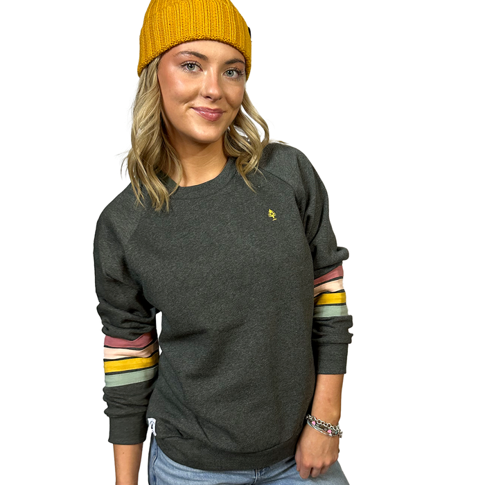 Women's Quad Stripe Crewneck - Charcoal