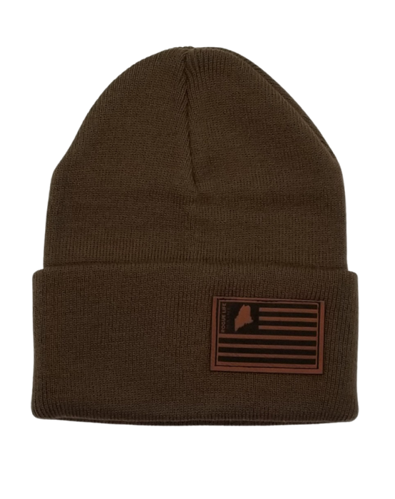 Rogue Life Knit Beanie Flag Leather Patch