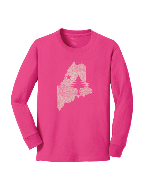 Kids Maine State Flag Long Sleeve T-Shirt-Pink